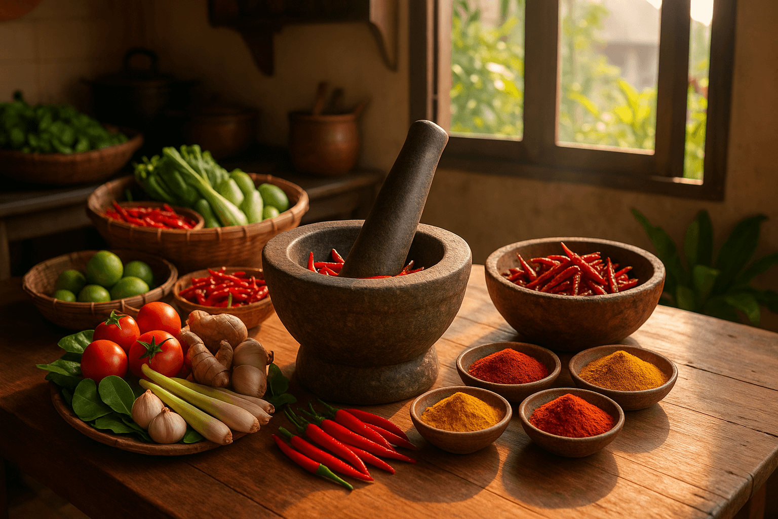 Authentic Chiang Mai cooking class with fresh ingredients and mortar and pestle
