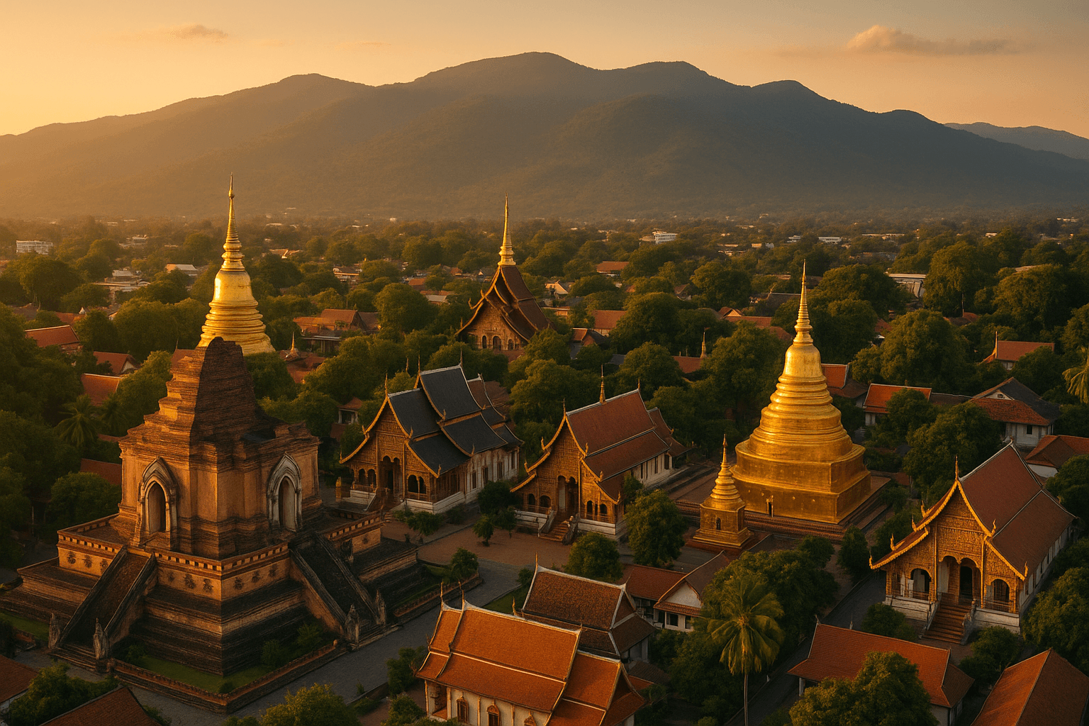 Visitors trekking in lush green hills near Doi Suthep temple during cool season in Chiang Mai.