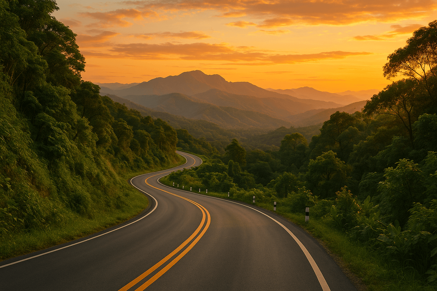 Winding mountain road in Chiang Mai, Thailand at sunset