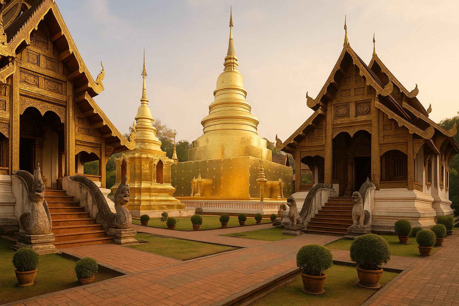 Wat Phra Singh temple showcasing Lanna architecture in morning light