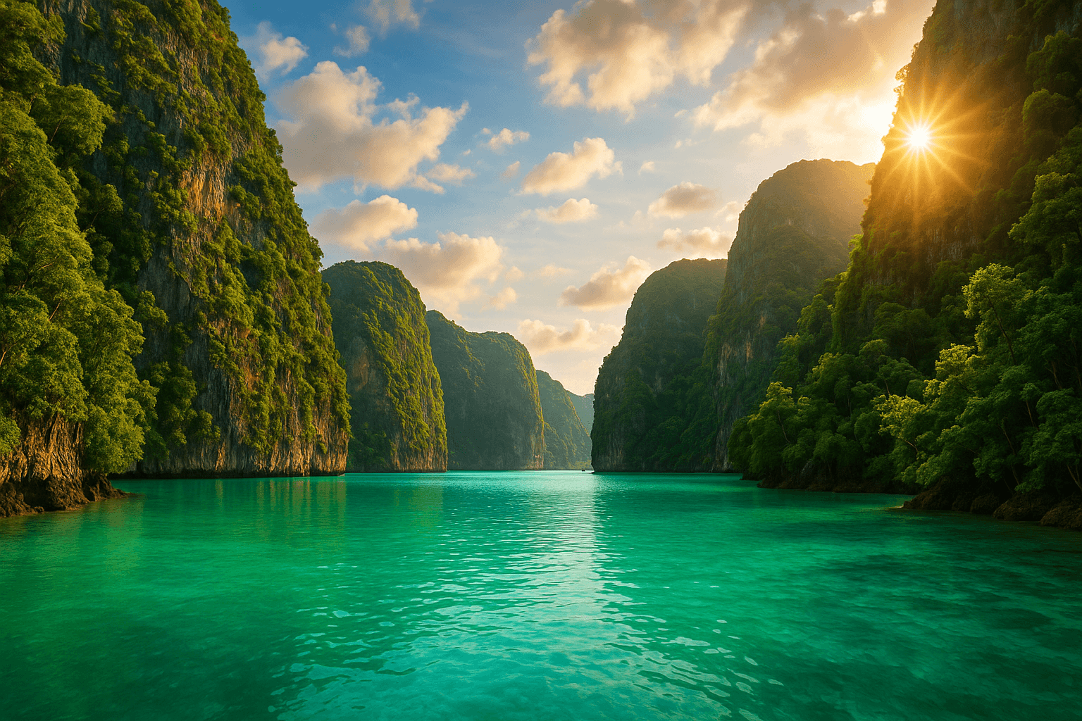 Hong Lagoon in Krabi with turquoise waters and limestone cliffs.