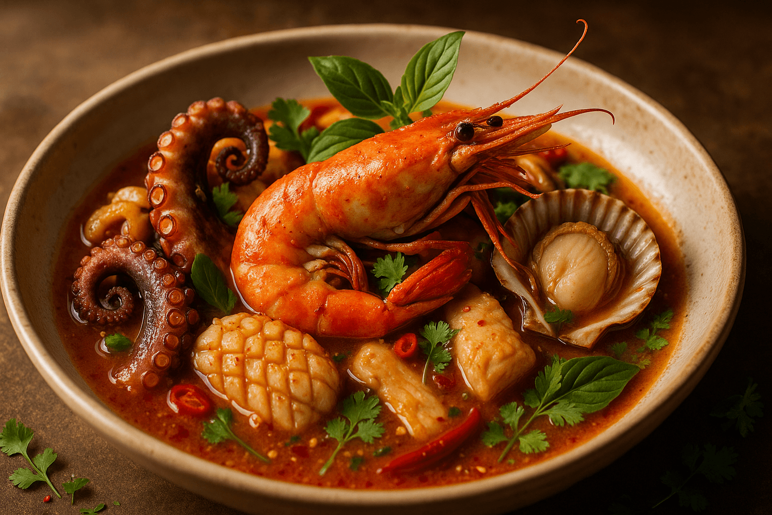 Delicious traditional seafood dish from Hua Hin with vibrant colors and textures
