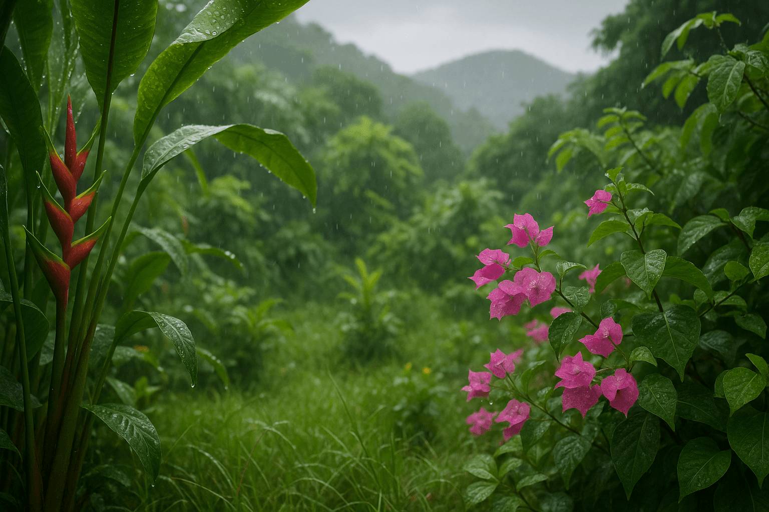 Lush green landscape in Hua Hin after rainfall showcasing vibrant flora