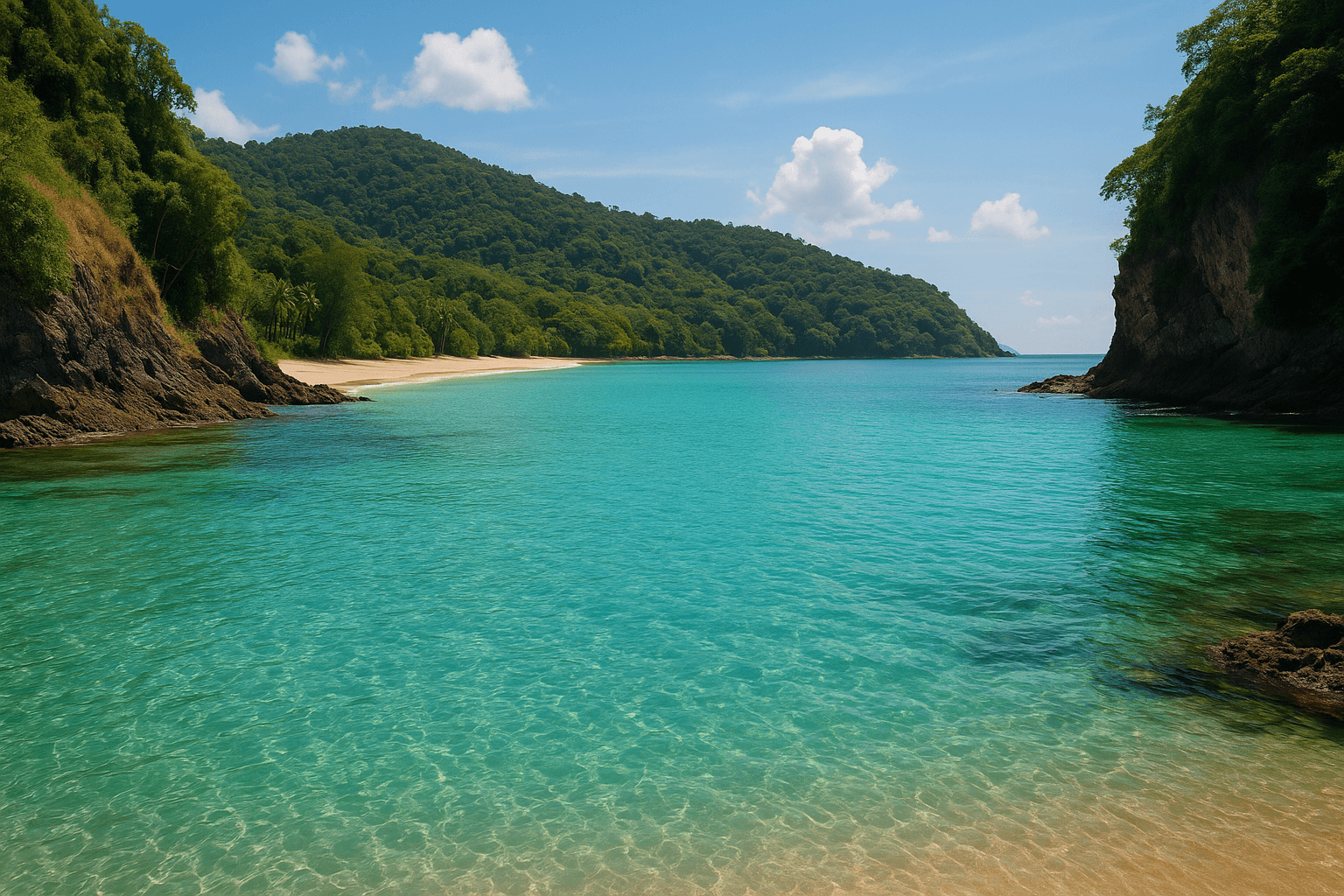 Pristine Kantiang Bay in Koh Lanta surrounded by lush green cliffs and turquoise waters
