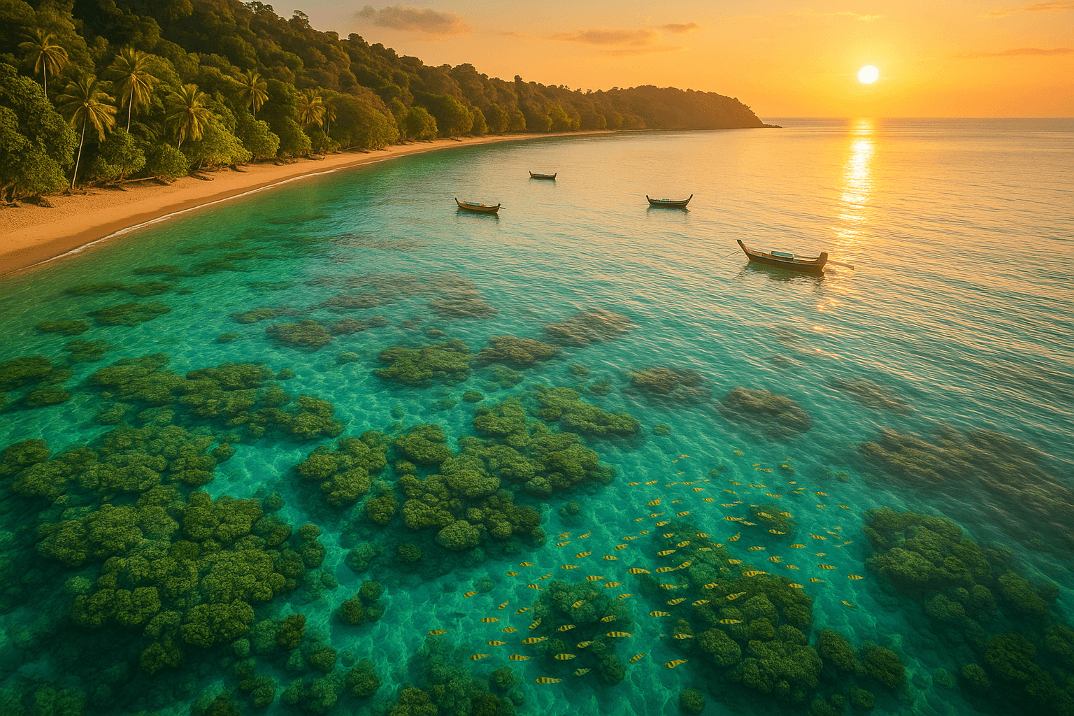 Aerial view of Koh Lanta showcasing vibrant coral reefs and clear waters