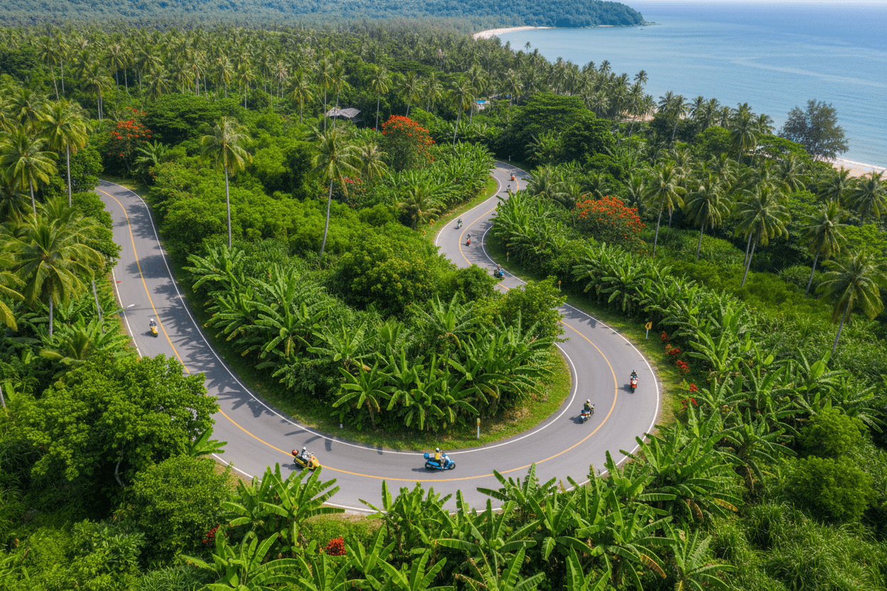 Scenic aerial view of a road in Koh Lanta perfect for scooter riding