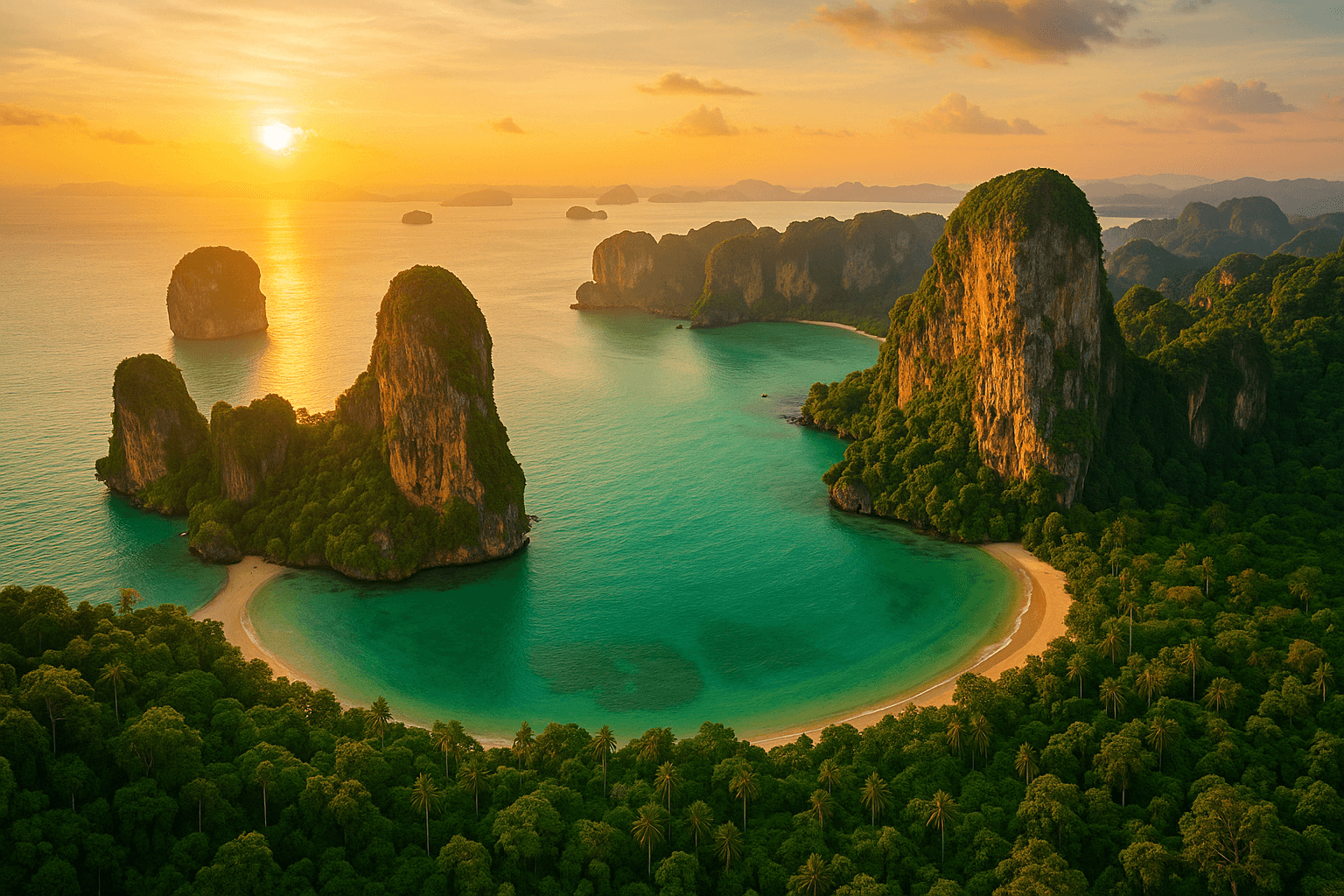 Aerial view of Krabi's stunning cliffs and turquoise waters, tropical paradise