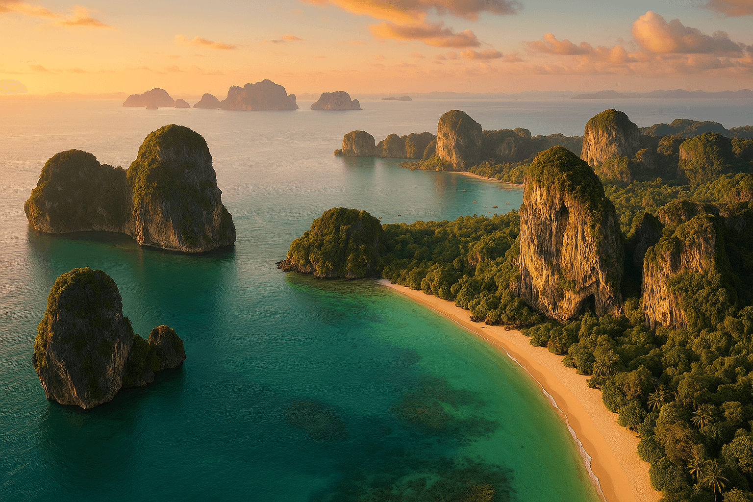 Aerial view of Krabi's limestone karsts and islands in Thailand