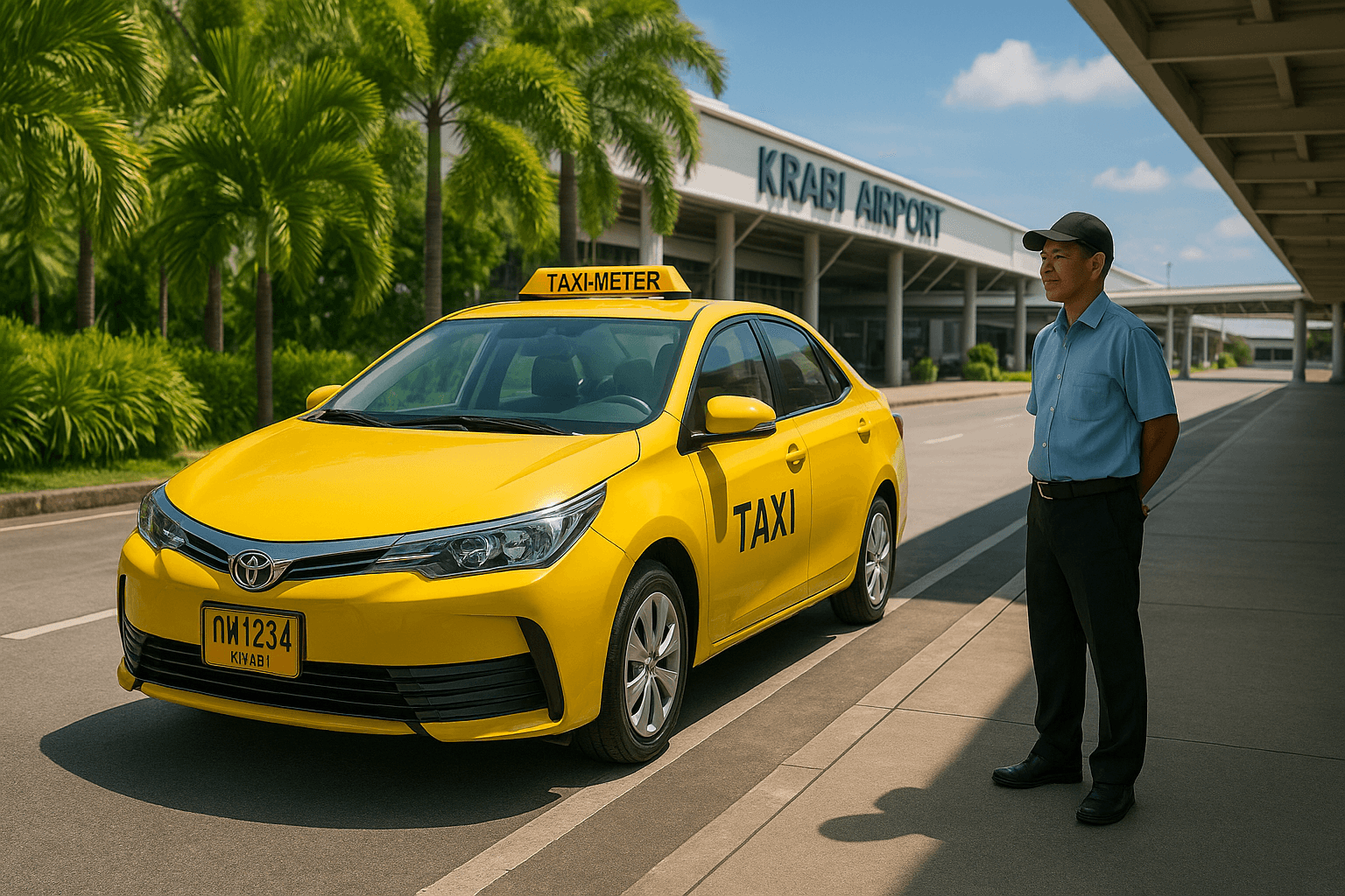 Private taxi available for hire at Krabi Airport with a professional driver
