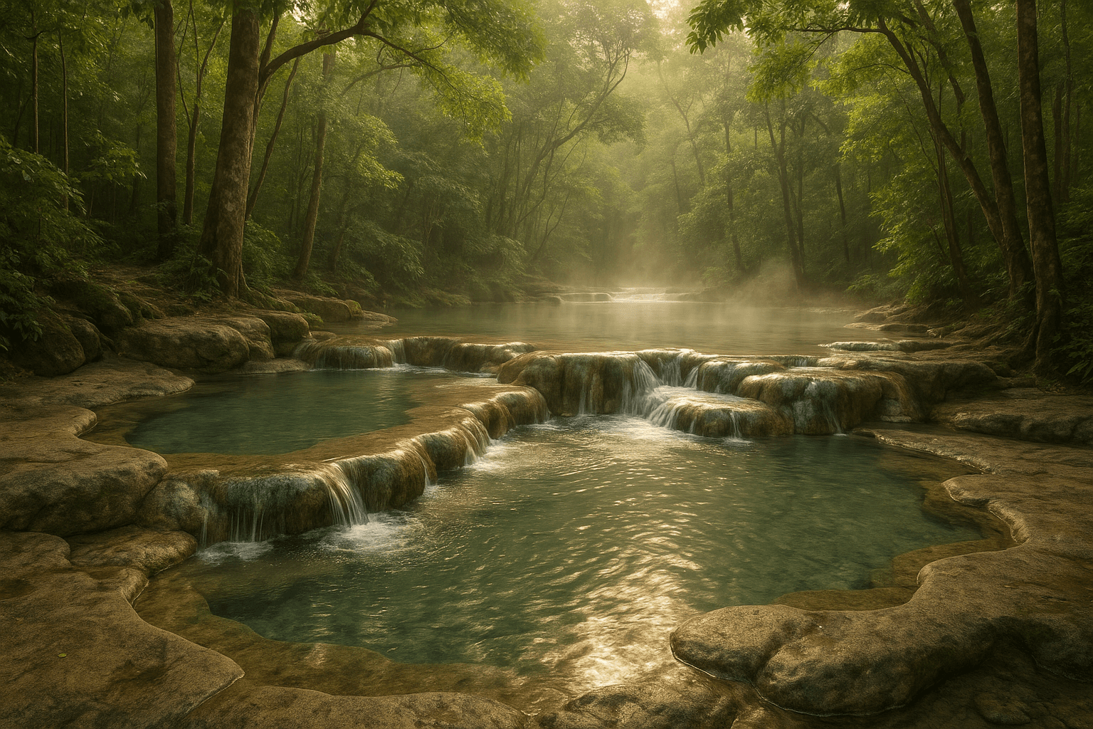 Serene view of Krabi Hot Springs amidst lush forest