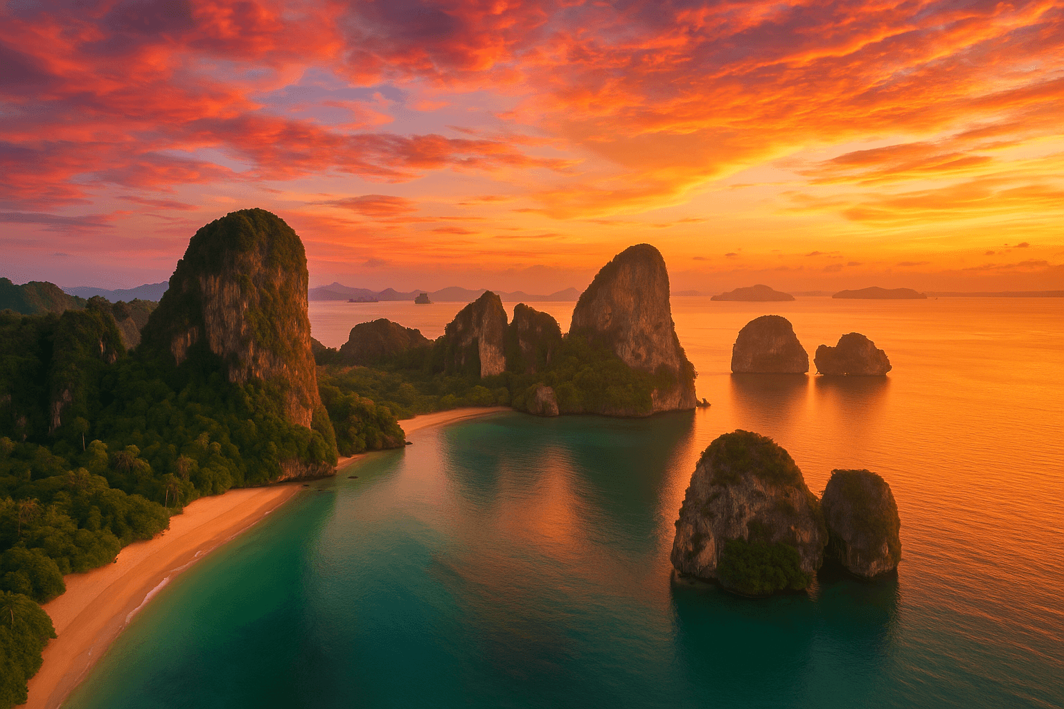 Stunning sunset over Krabi's limestone karsts and beaches