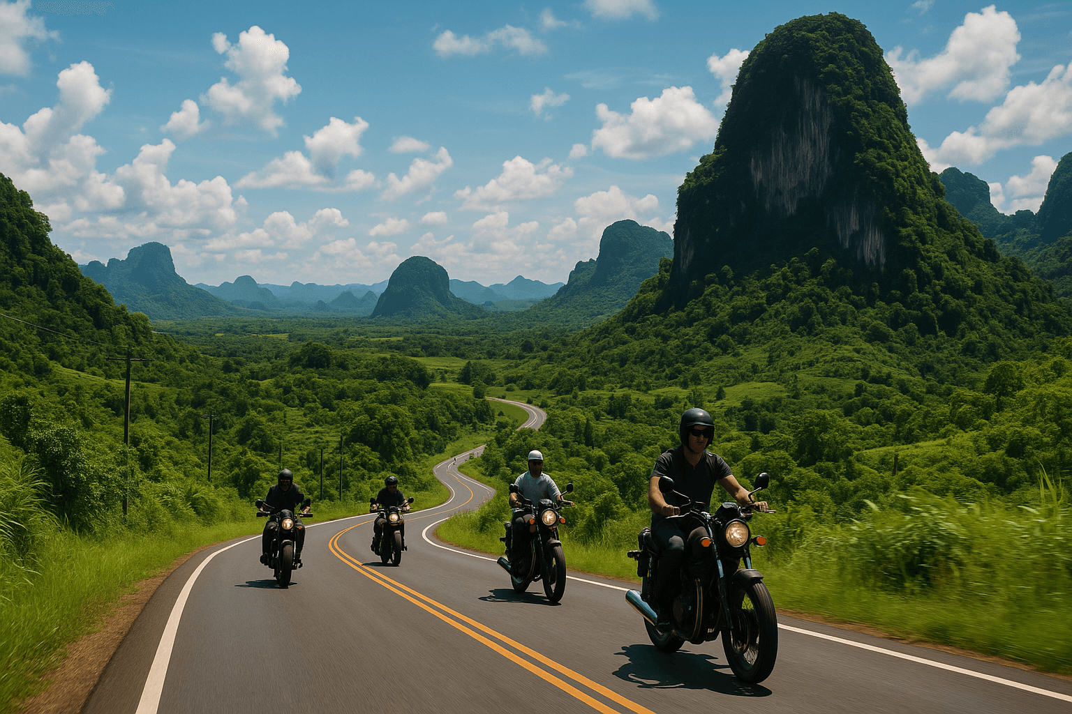 Riders enjoying a scenic ride on Krabi's picturesque roads