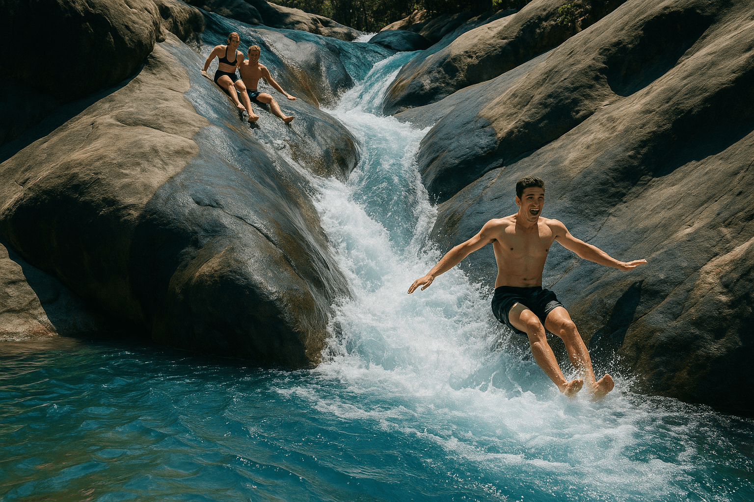 Mo Paeng Waterfall with crystal clear waters and limestone rocks in Pai, Thailand