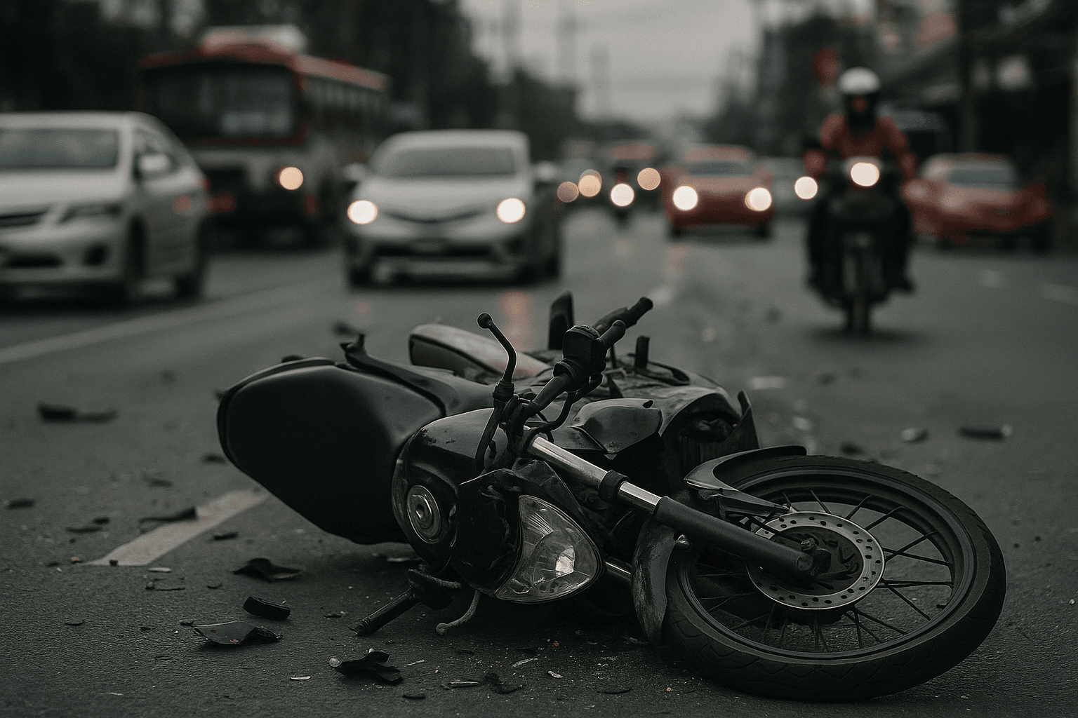 Motorbike accident on a busy Thai road highlighting safety risks