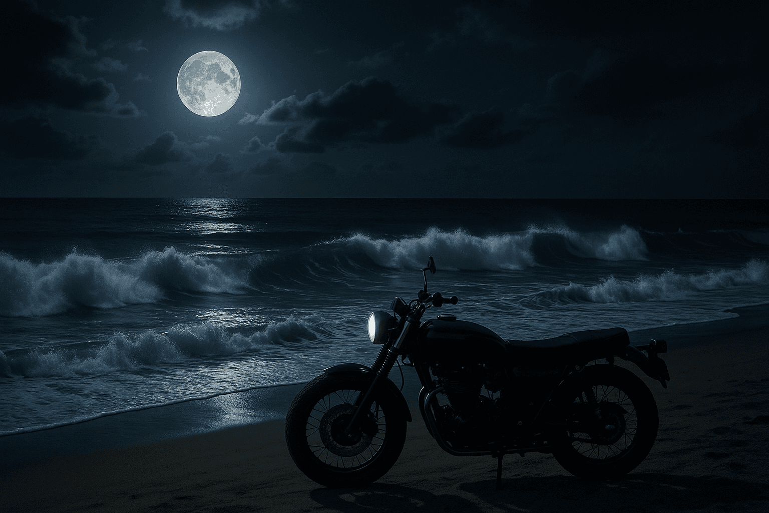Nighttime beach adventure on a motorbike in Thailand