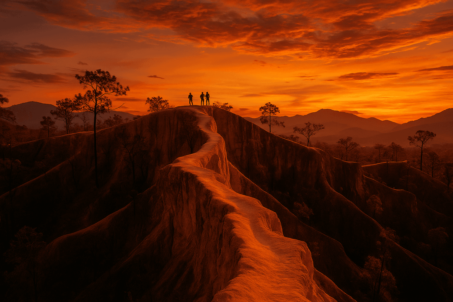 Sunset view of Pai Canyon with dramatic ridges and vibrant colors.
