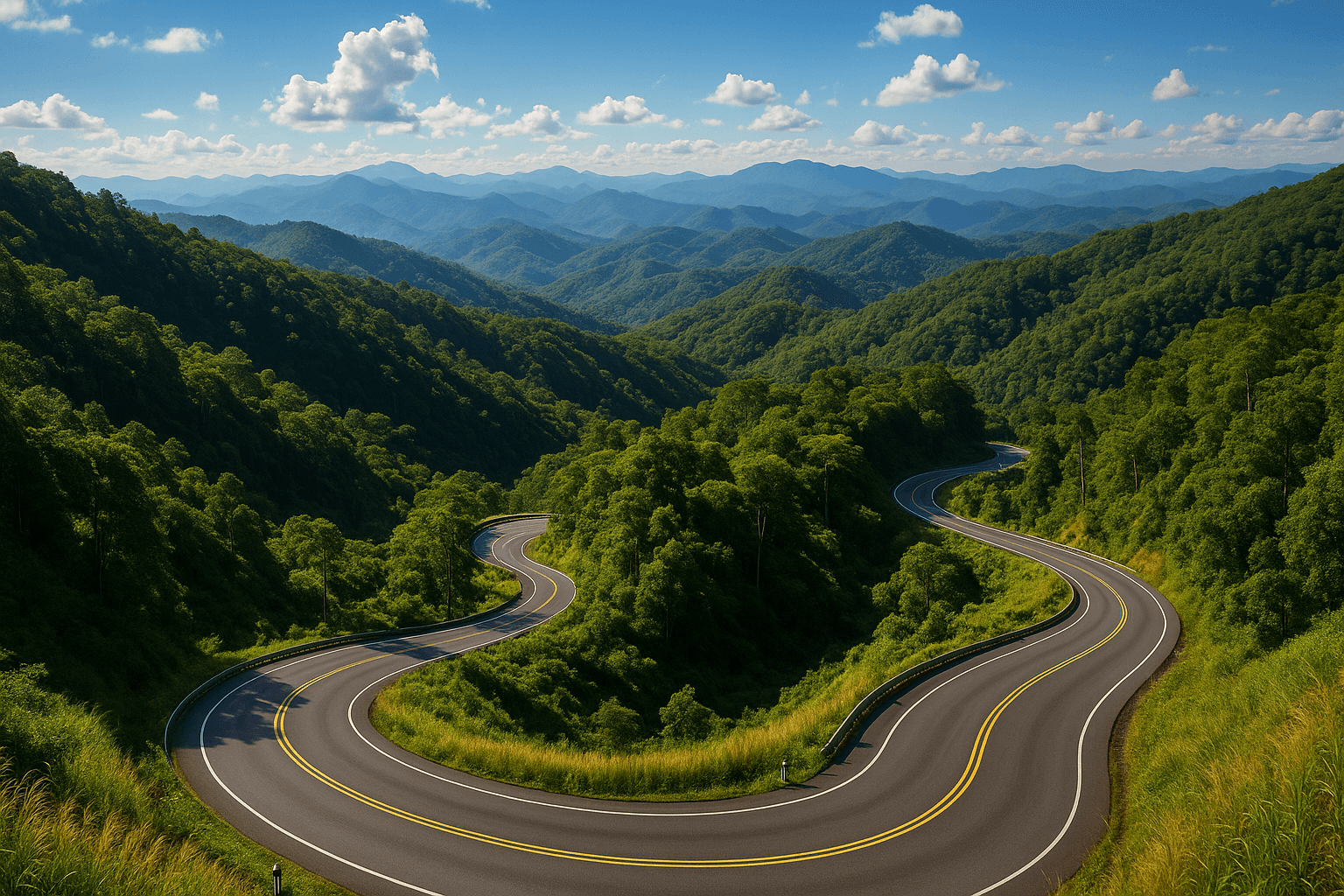 Scenic view of the Mae Hong Son loop road in Northern Thailand with winding hills