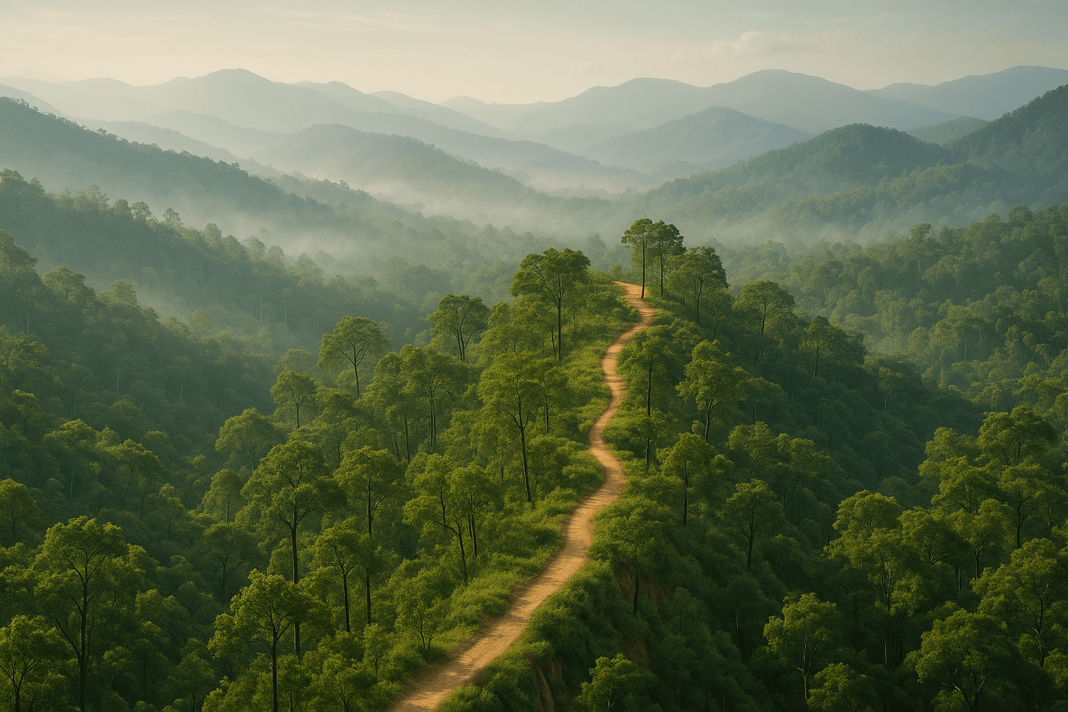 Wide shot of Pai's hiking trails and lush nature in Northern Thailand
