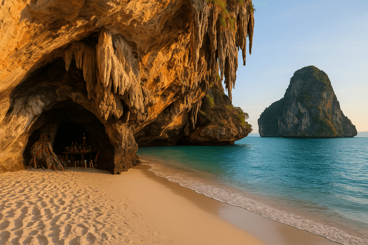 Phra Nang Cave Beach with stalactite formations in Krabi