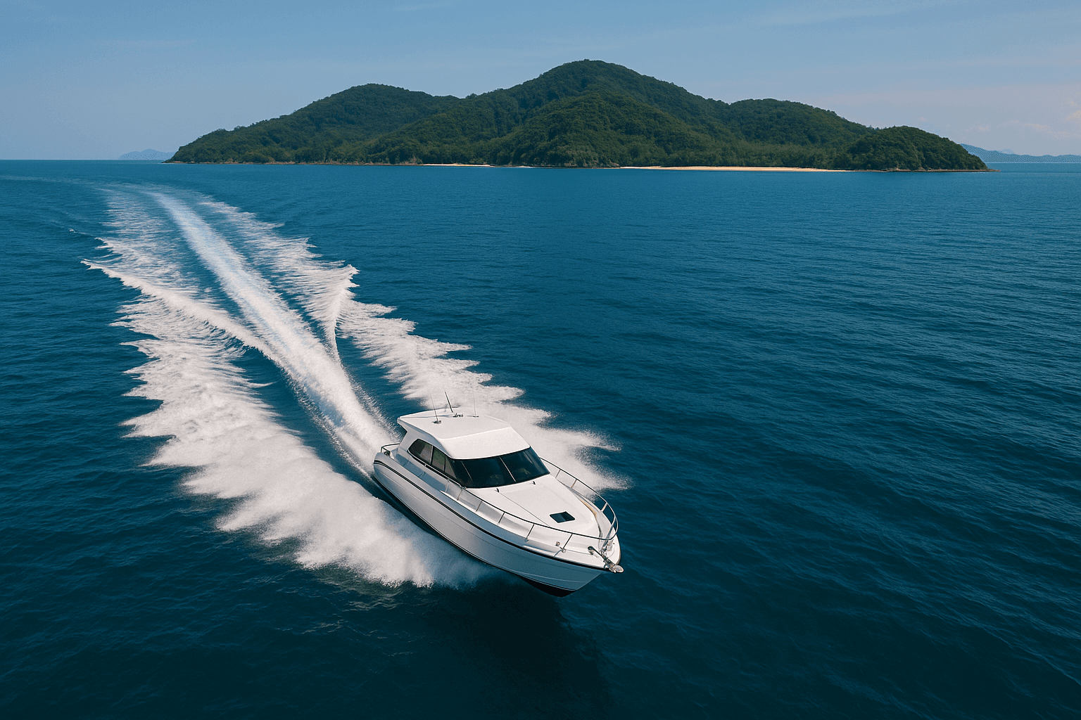 Speedboat en route to Koh Lanta from Ao Nang amidst vibrant blue waters