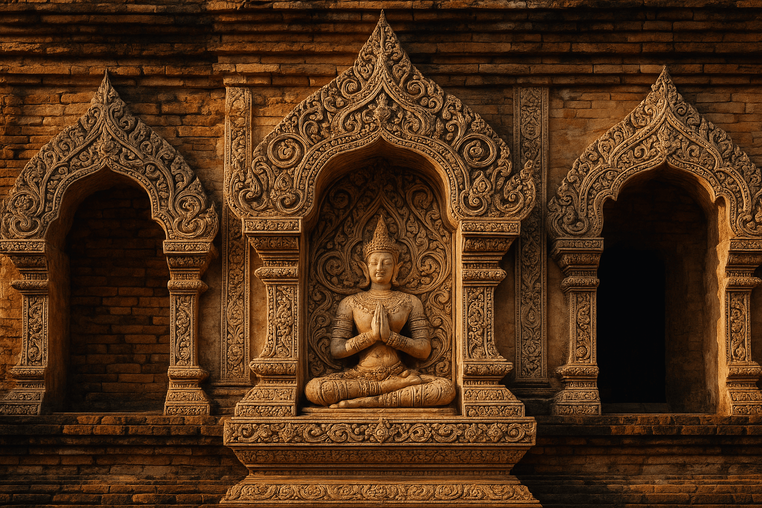 Intricate Lanna-style carvings of Wat Chedi Luang in Chiang Mai
