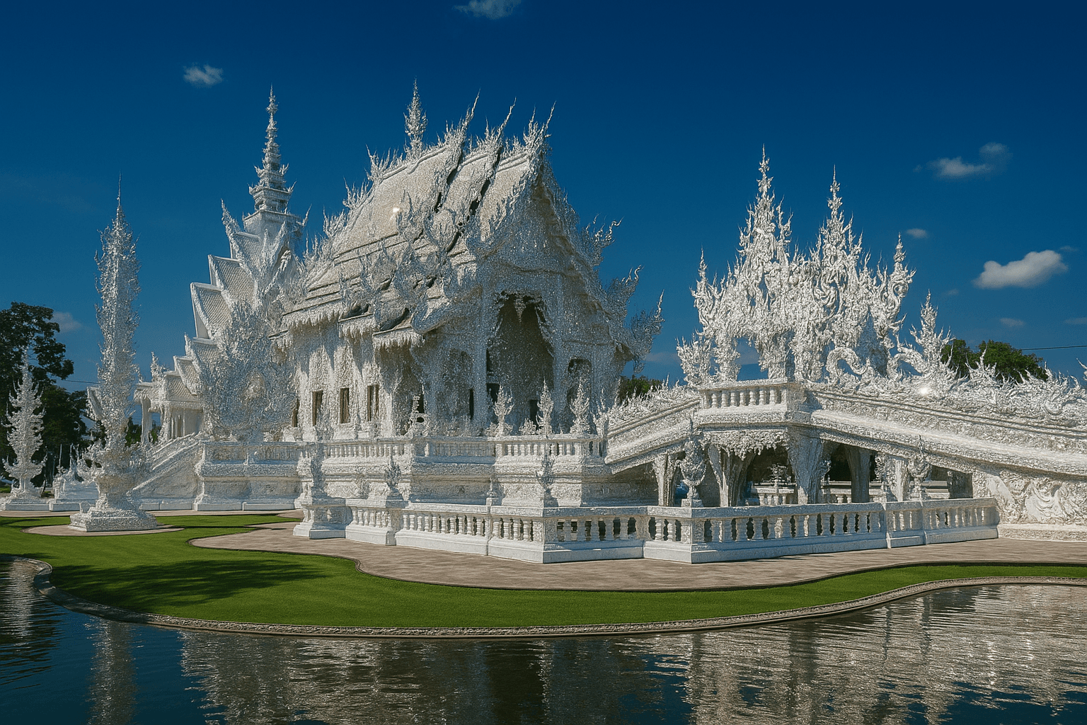 Wat Rong Khun, the White Temple with its stunning white architecture