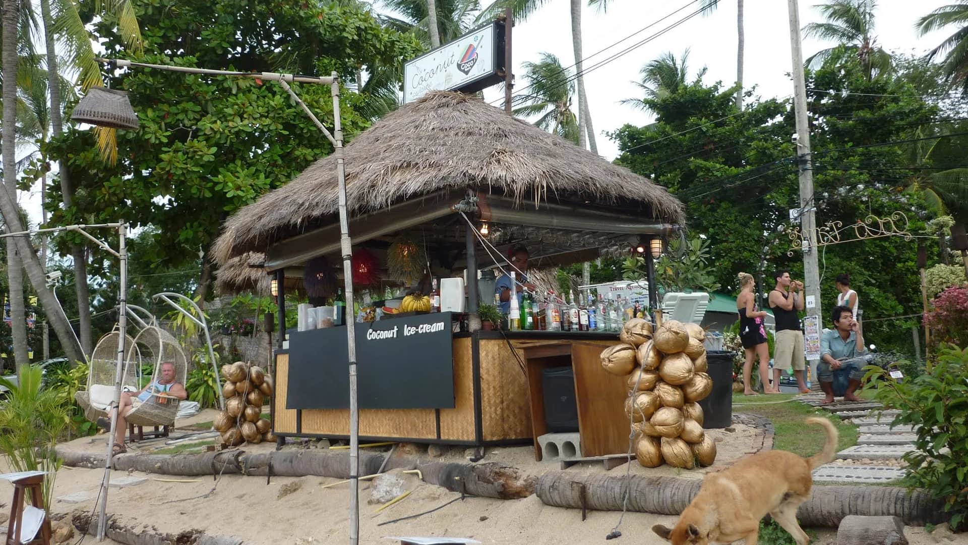 Bophut Fisherman's Village waterfront with weathered wooden Sino-Portuguese shophouses in Koh Samui, Thailand
