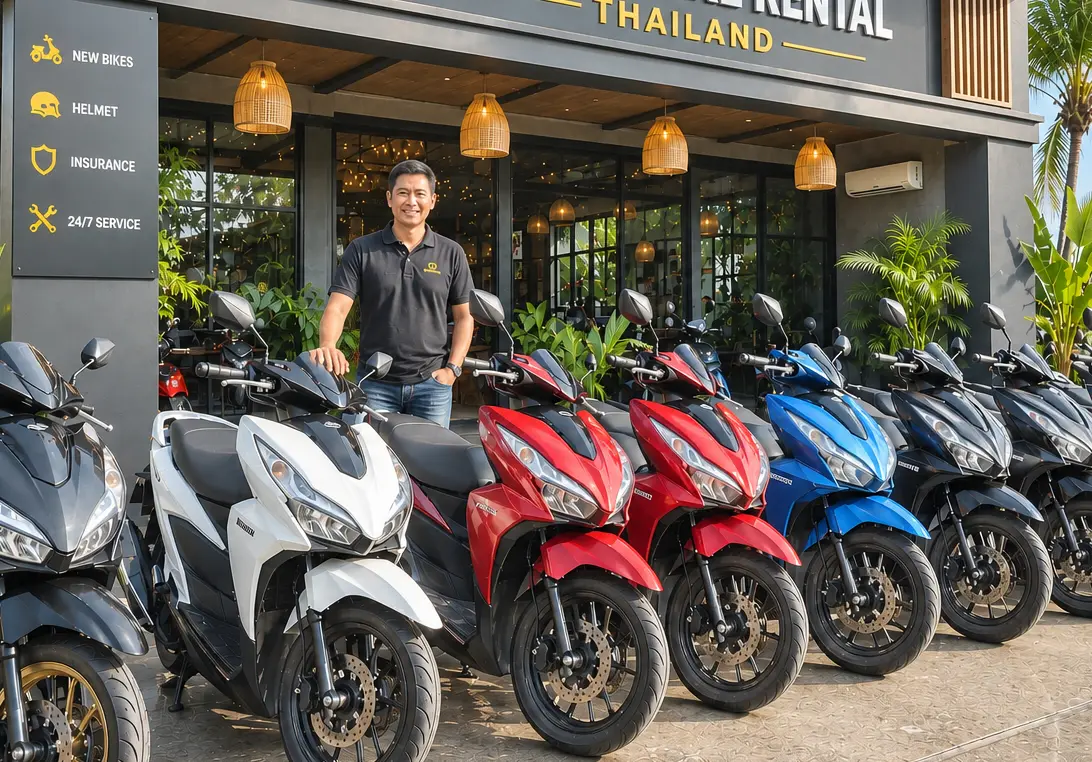 Tienda con motos en el exterior